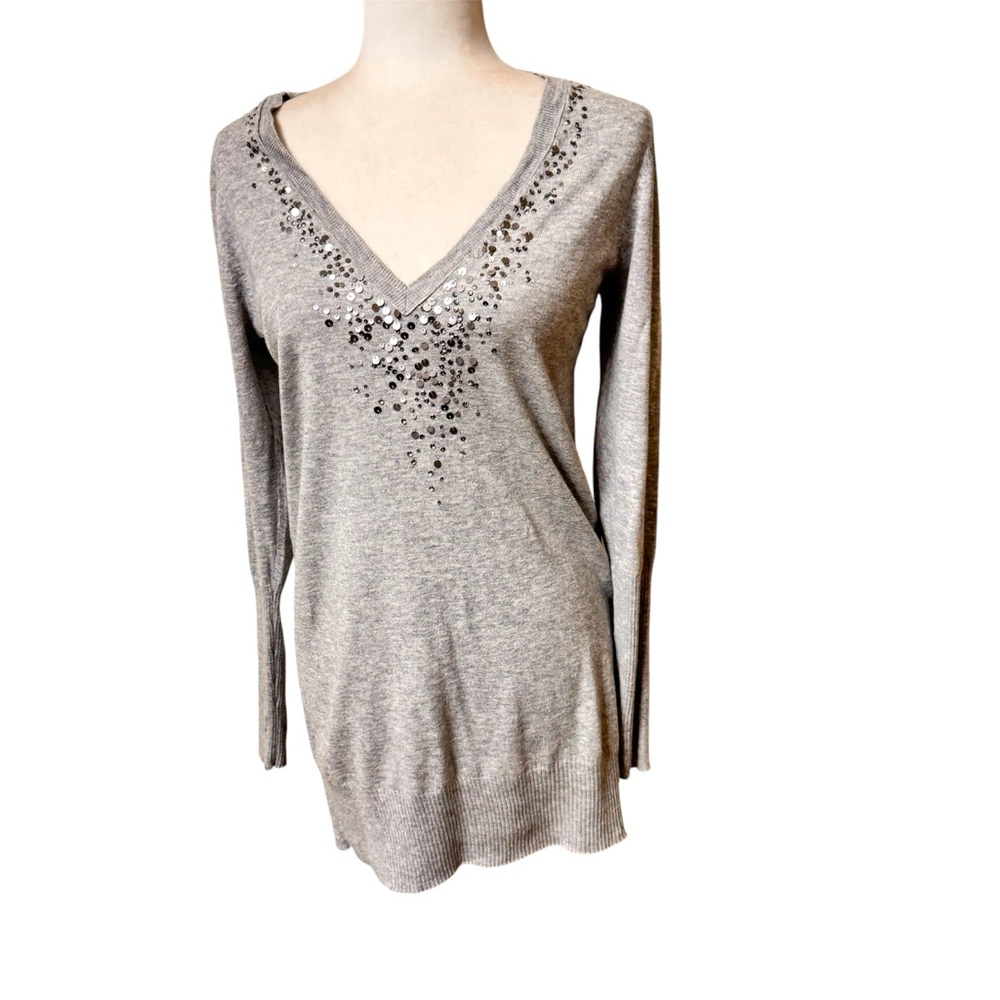 EILEEN FISHER Organic‎ Cotton and Cashmere Sequins DARK PEARL Long sweater sz Sm